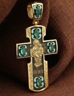 Крест из лимонного золота c эмалью и хризопразом