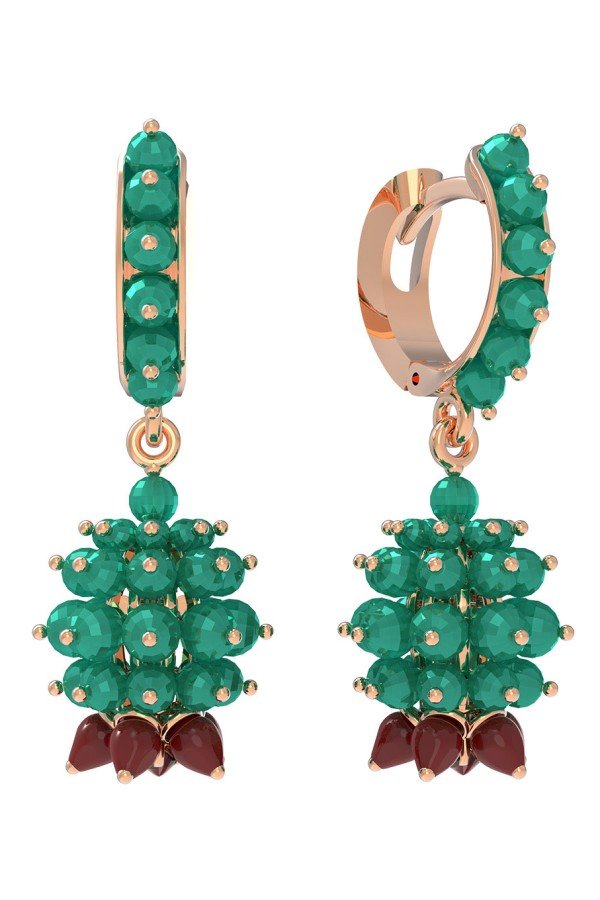 Серьги из золота c гранатом, хризопразом и кораллом