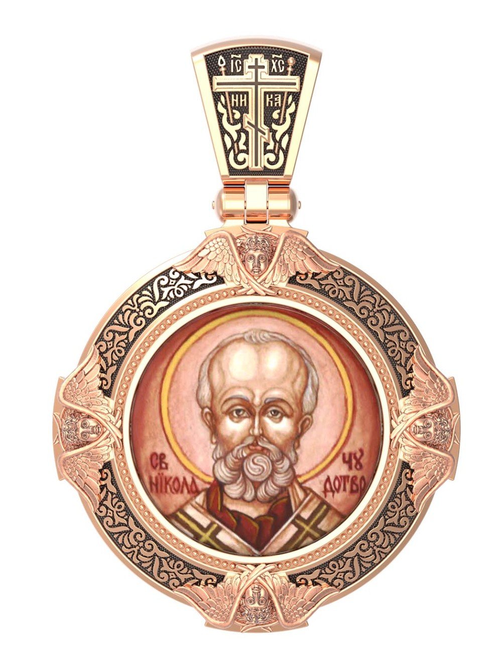 Образок из золота c эмалью и иконописью