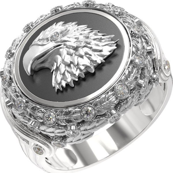 Кольцо из белого золота c бриллиантами и ониксом