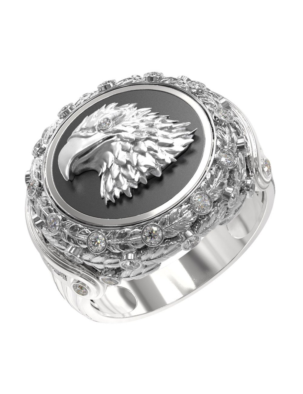 Кольцо из белого золота c бриллиантами и ониксом