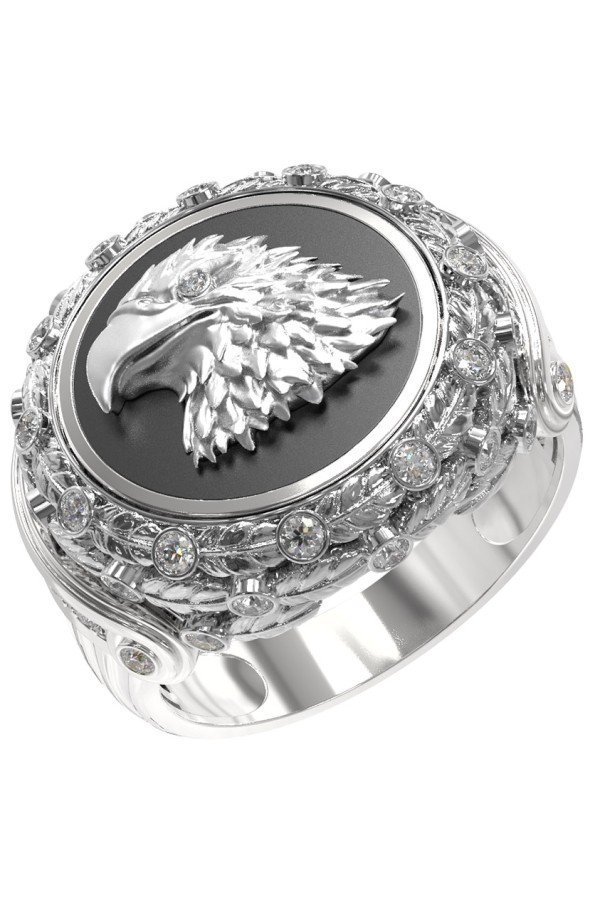 Кольцо из белого золота c бриллиантами и ониксом