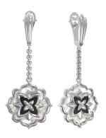 Серьги из белого золота c ониксом и перламутром