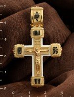 Крест из лимонного золота c эмалью, рубином и бивнем мамонта