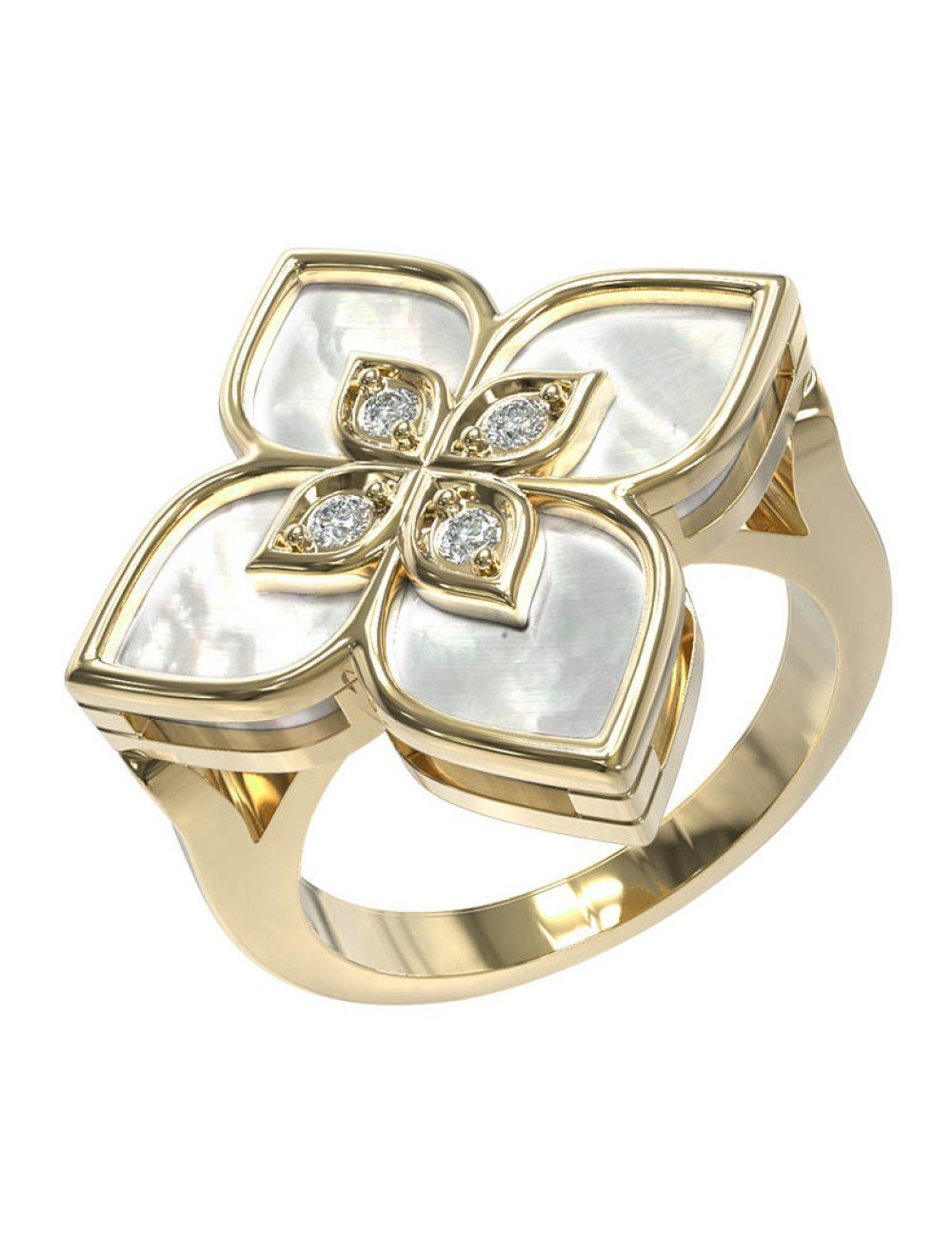 Кольцо из лимонного золота c бриллиантами и перламутром