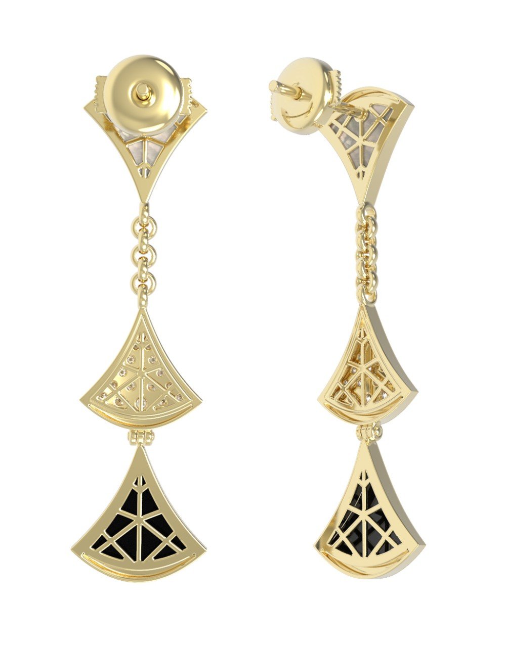 Серьги из лимонного золота c бриллиантами, ониксом и перламутром