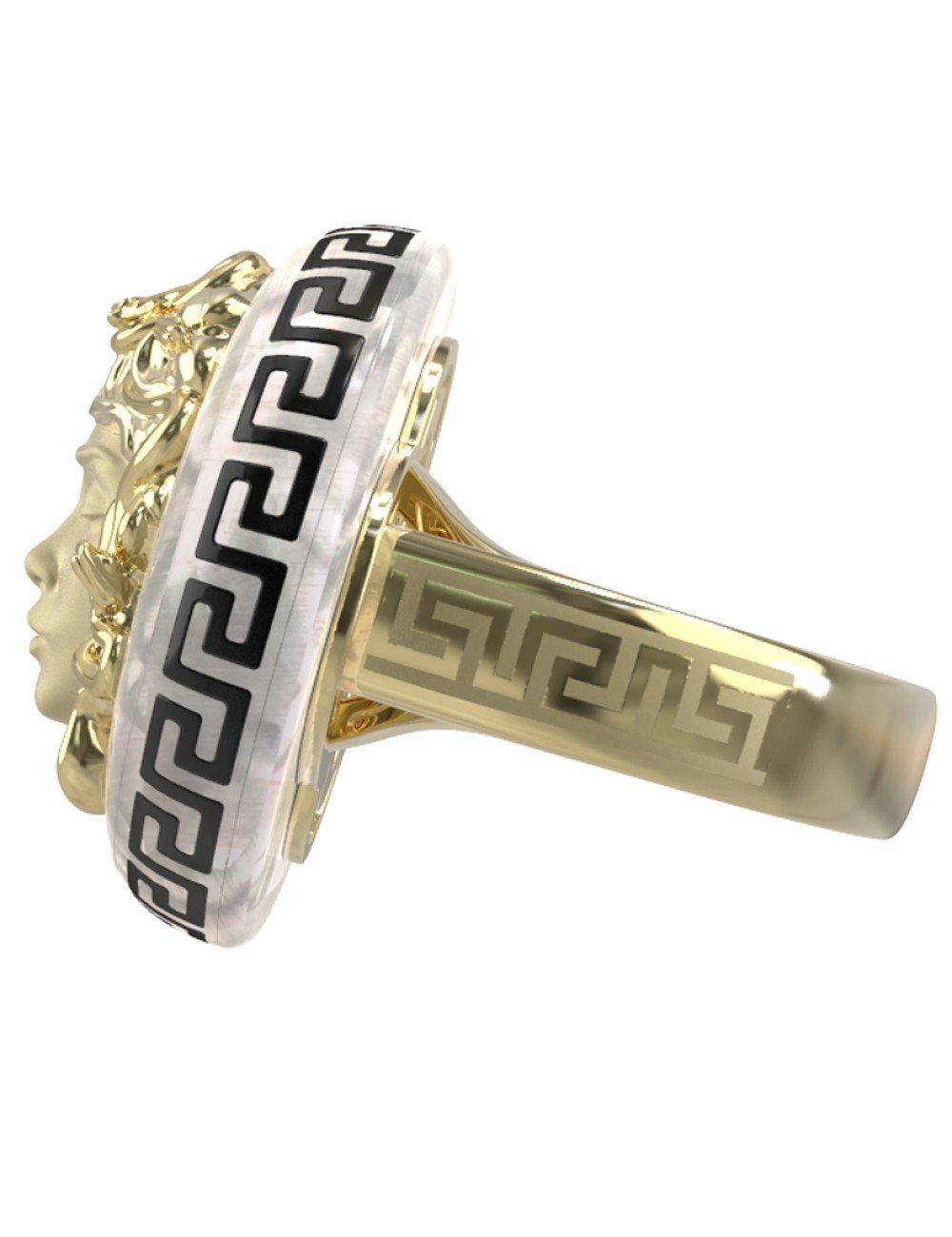 Кольцо из лимонного золота c эмалью и перламутром