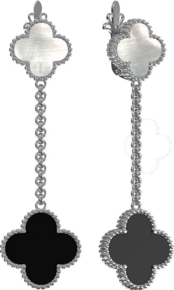 Серьги из белого золота c ониксом и перламутром