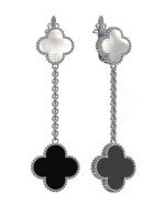 Серьги из белого золота c ониксом и перламутром