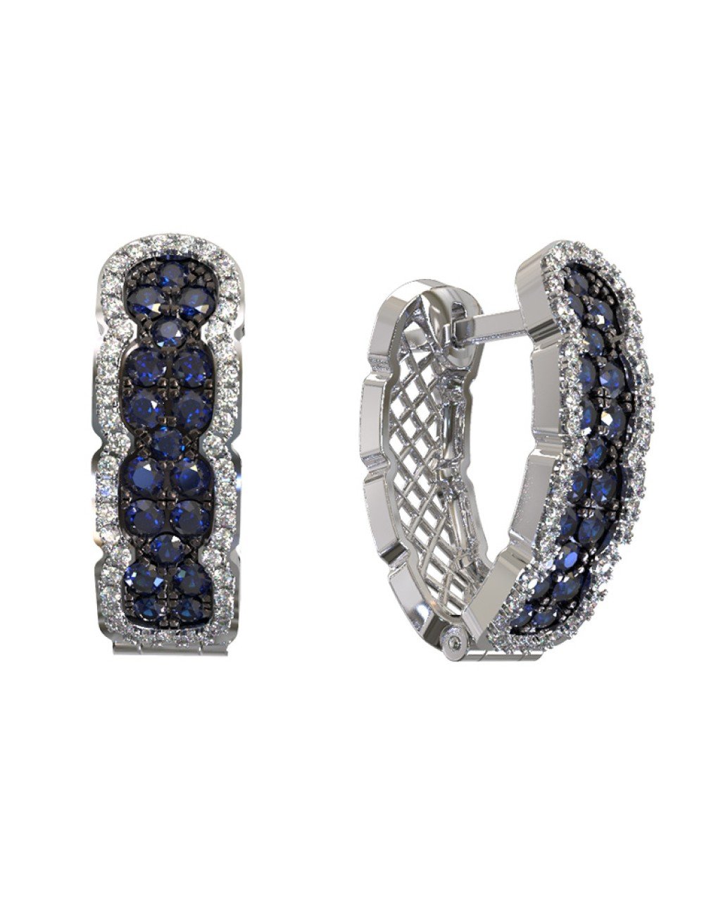 Серьги из белого золота c бриллиантами и сапфиром