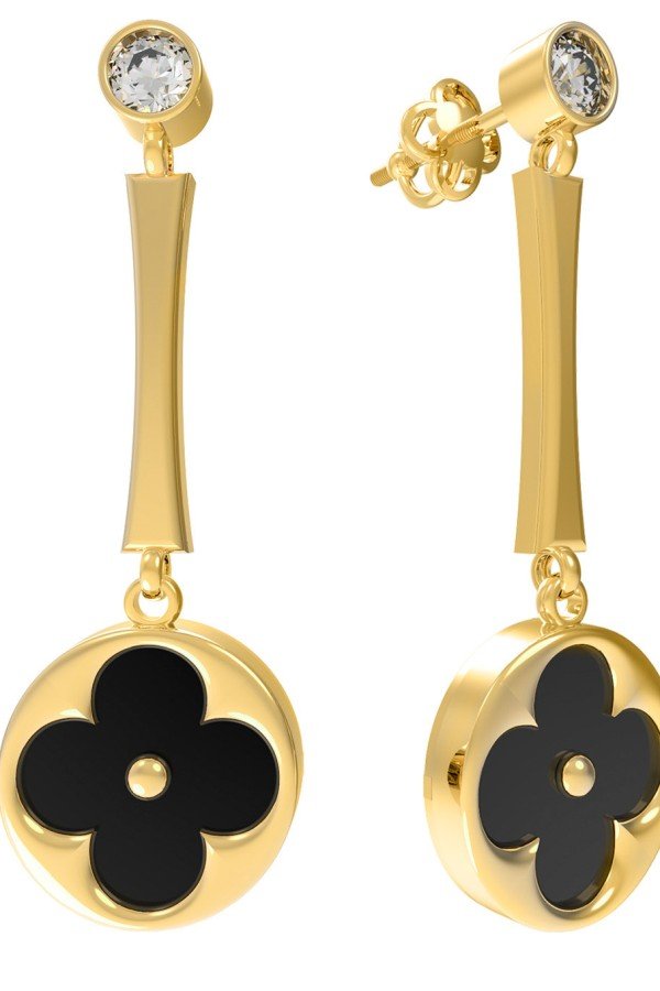 Серьги из лимонного золота c фианитом и ониксом