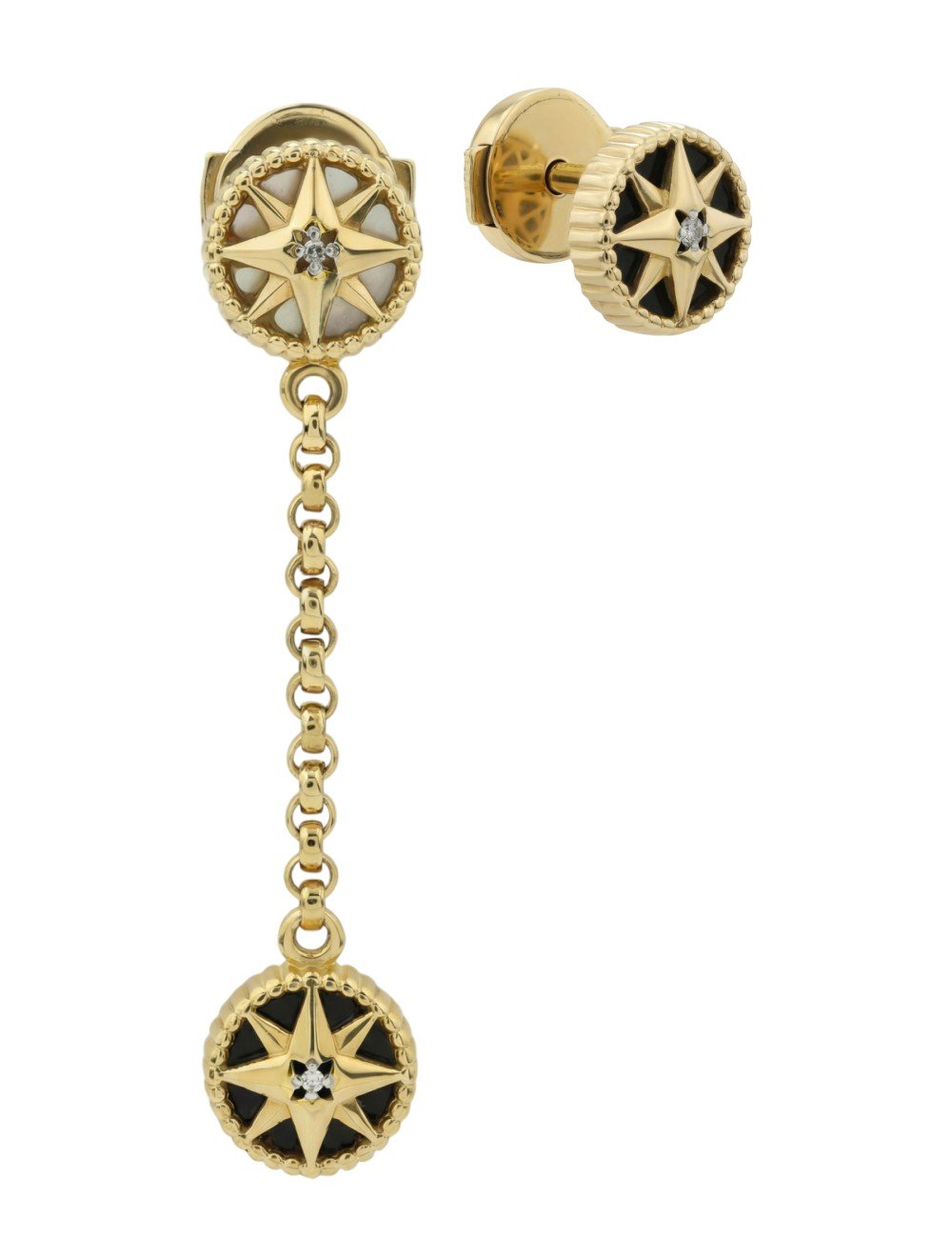 Серьги из лимонного золота c бриллиантами, ониксом и перламутром