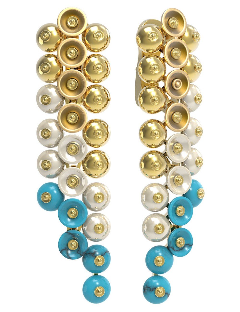 Серьги из лимонного золота c бирюзой и перламутром