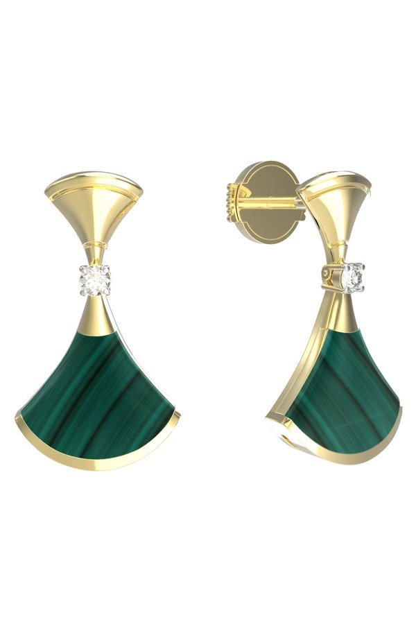 Серьги из лимонного золота c бриллиантами и малахитом
