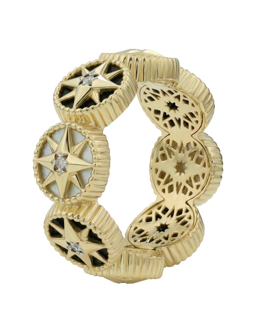 Кольцо из лимонного золота c бриллиантами, ониксом и перламутром