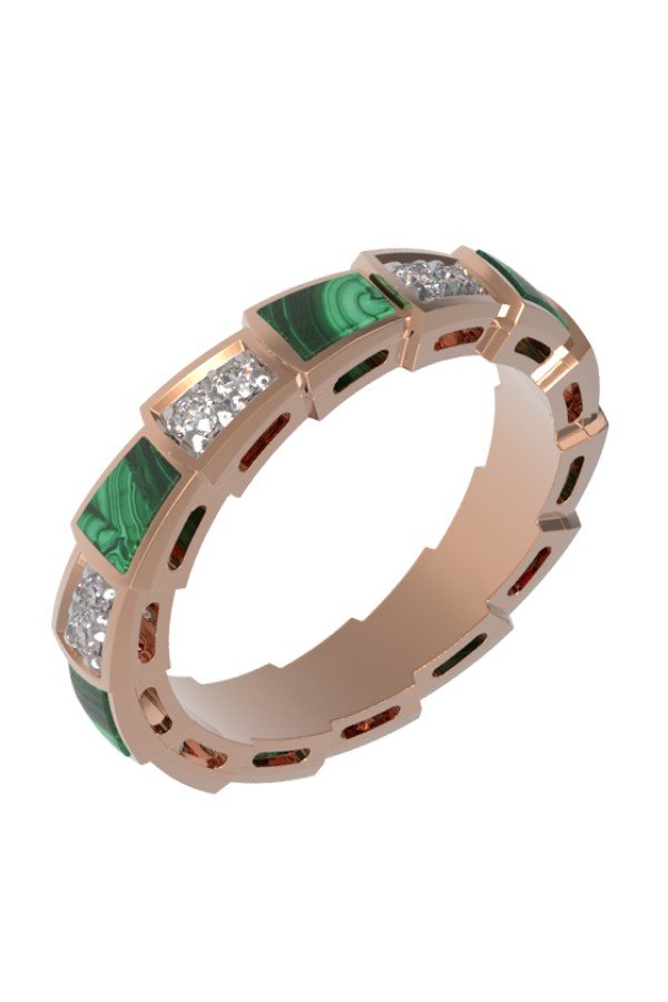 Кольцо из золота c бриллиантами и малахитом