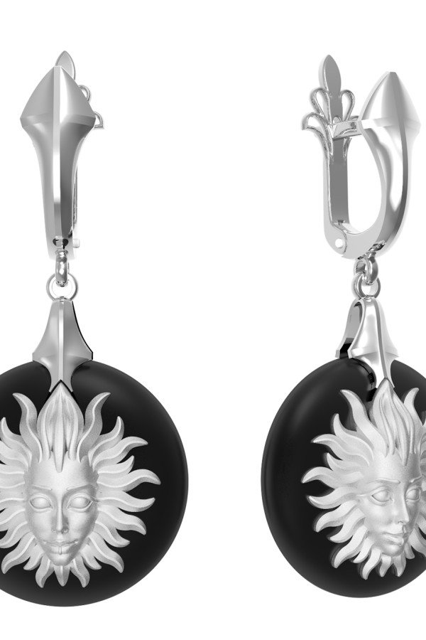 Серьги из белого золота c ониксом