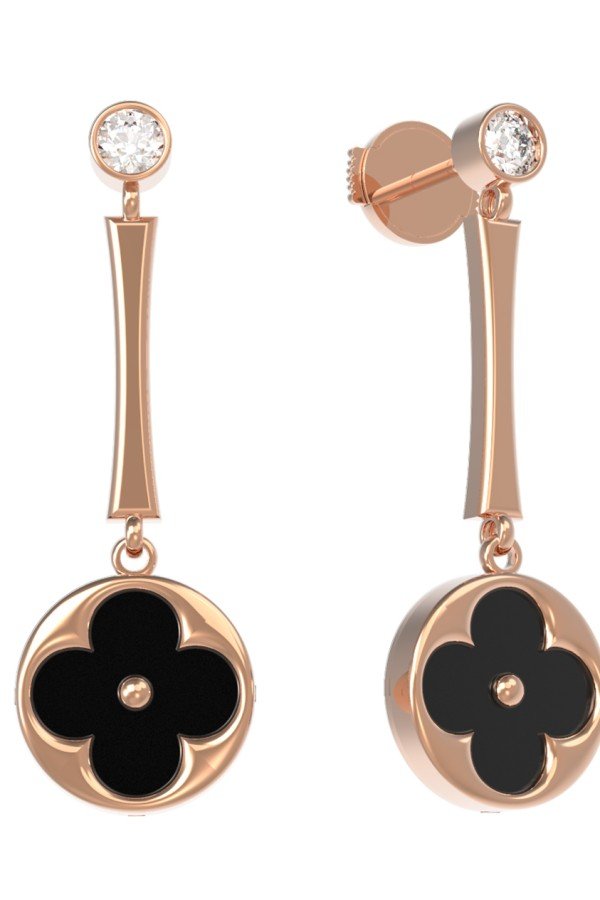 Серьги из золота c фианитом и ониксом