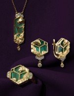 Серьги из лимонного золота c бриллиантами и малахитом