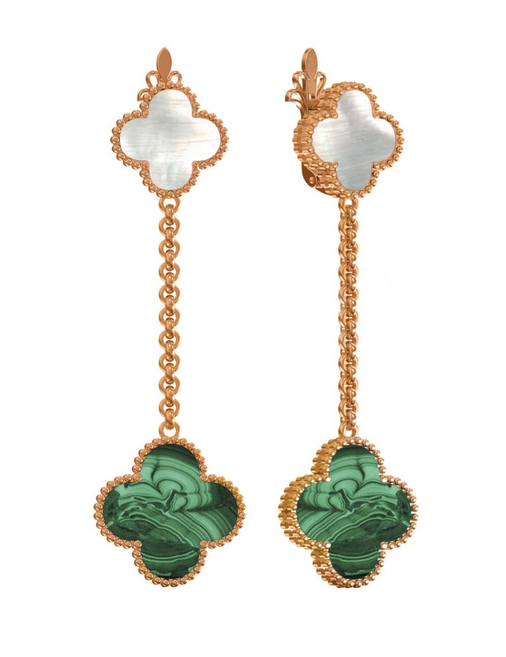 Серьги из золота c малахитом и перламутром