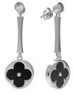 Серьги из белого золота c фианитом и ониксом