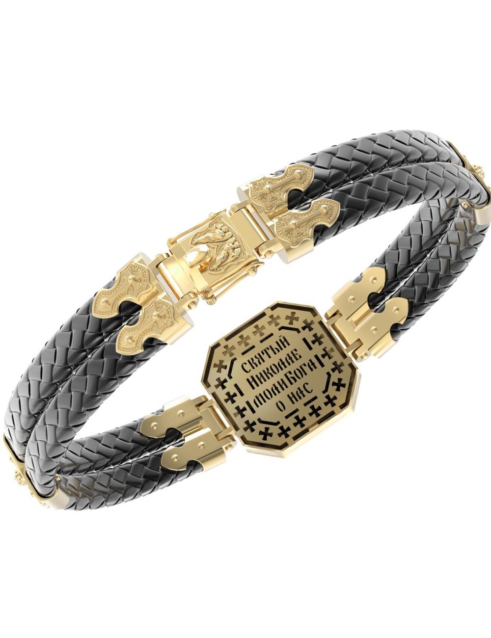 Браслет из лимонного золота c шнурком и ониксом