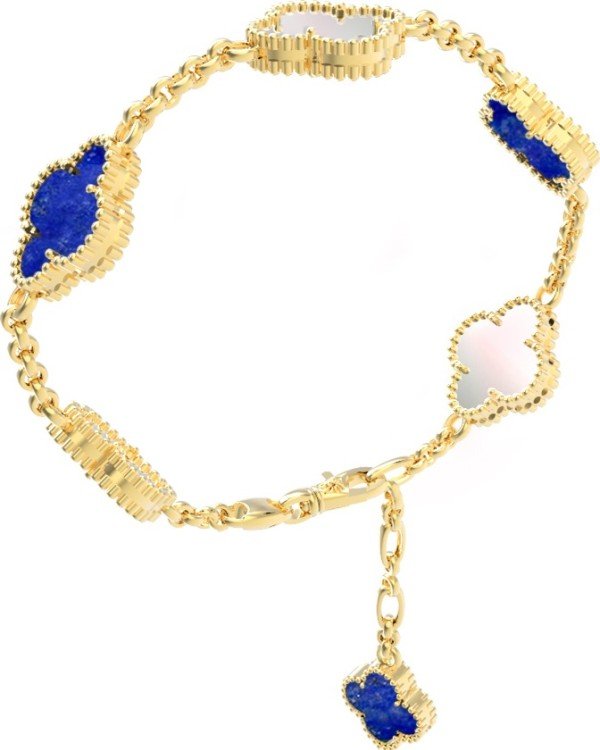 Браслет из лимонного золота c лазуритом и перламутром
