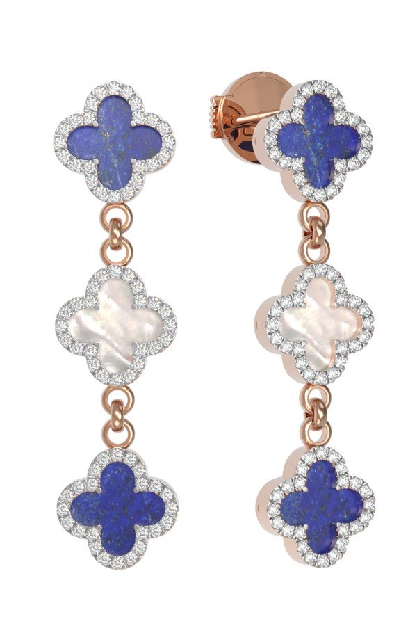 Серьги из золота c бриллиантами, лазуритом и перламутром