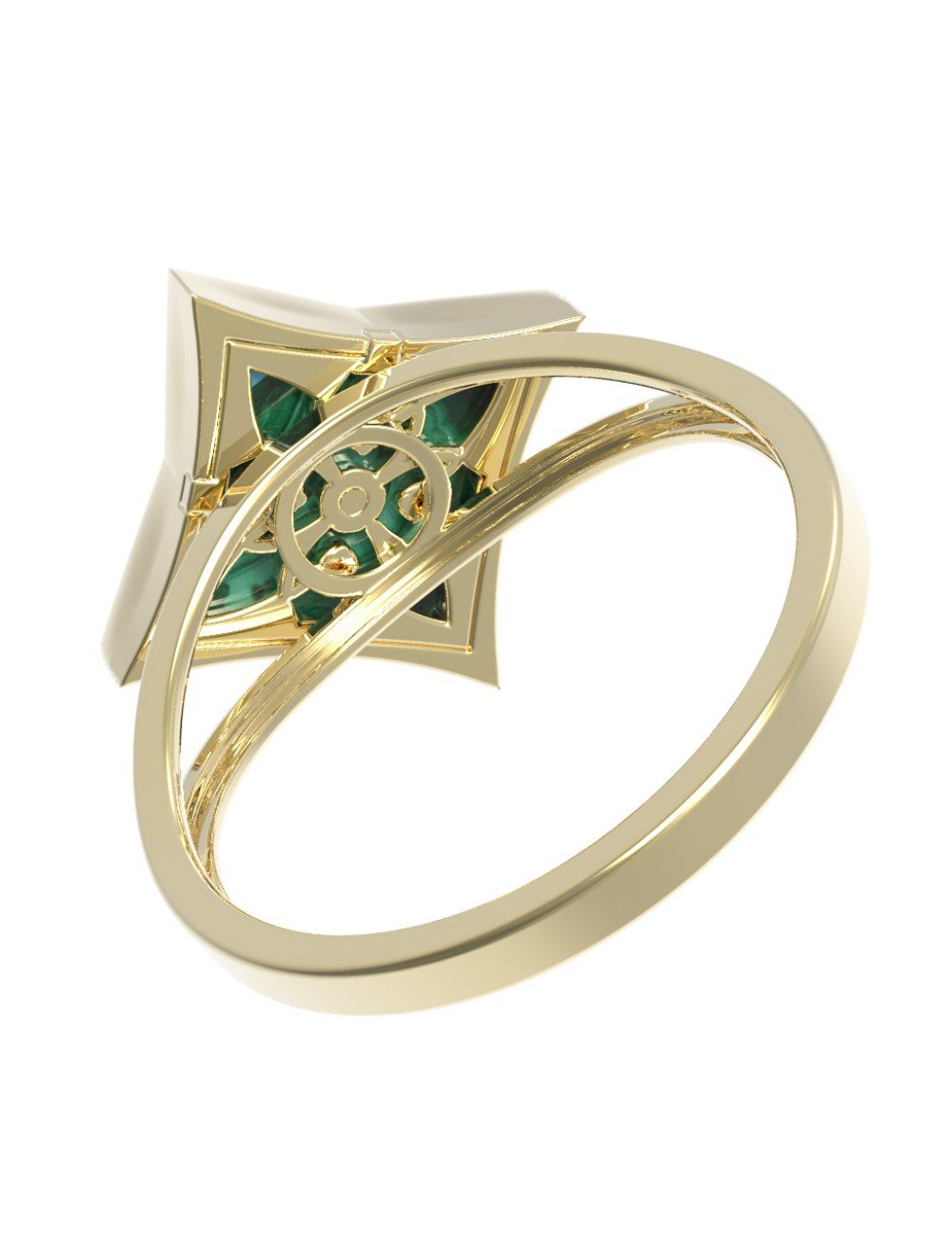 Кольцо из лимонного золота c бриллиантами и малахитом