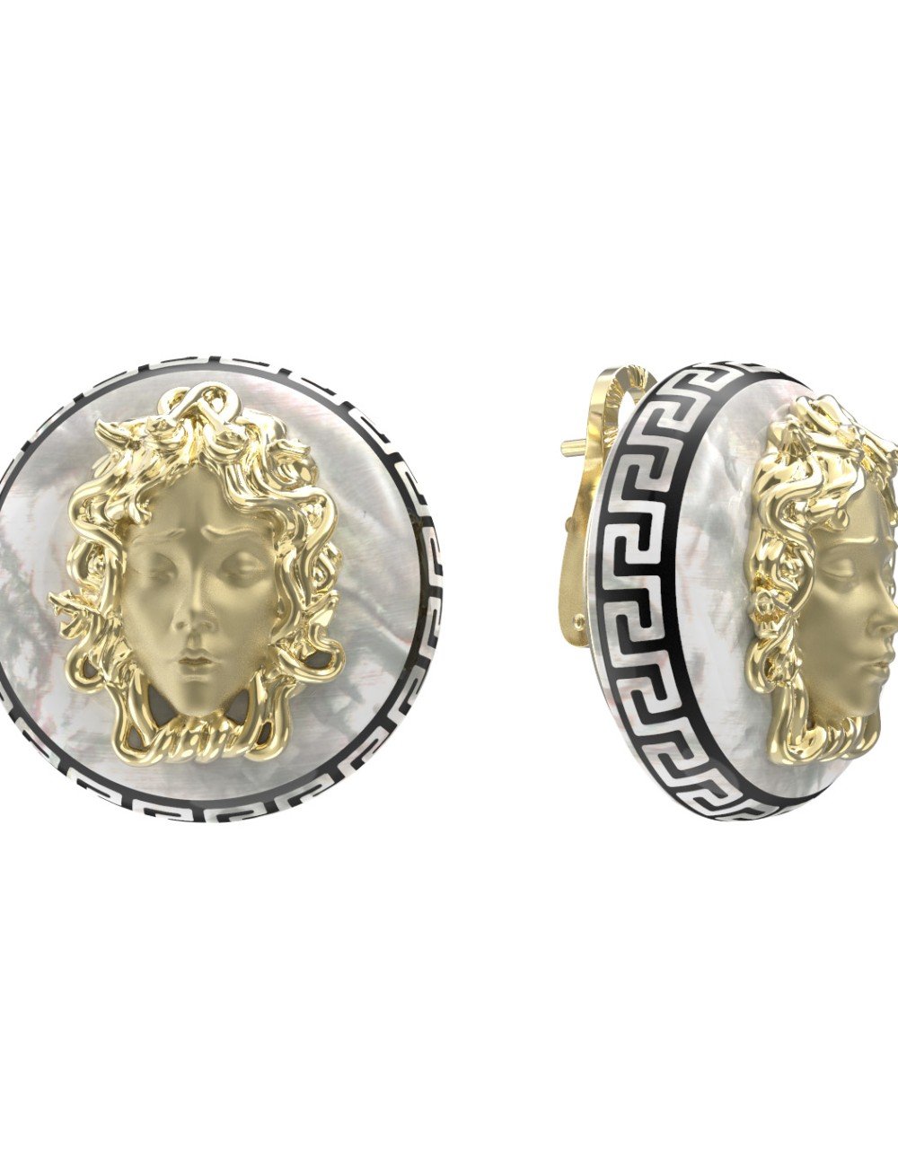 Серьги из лимонного золота c эмалью и перламутром