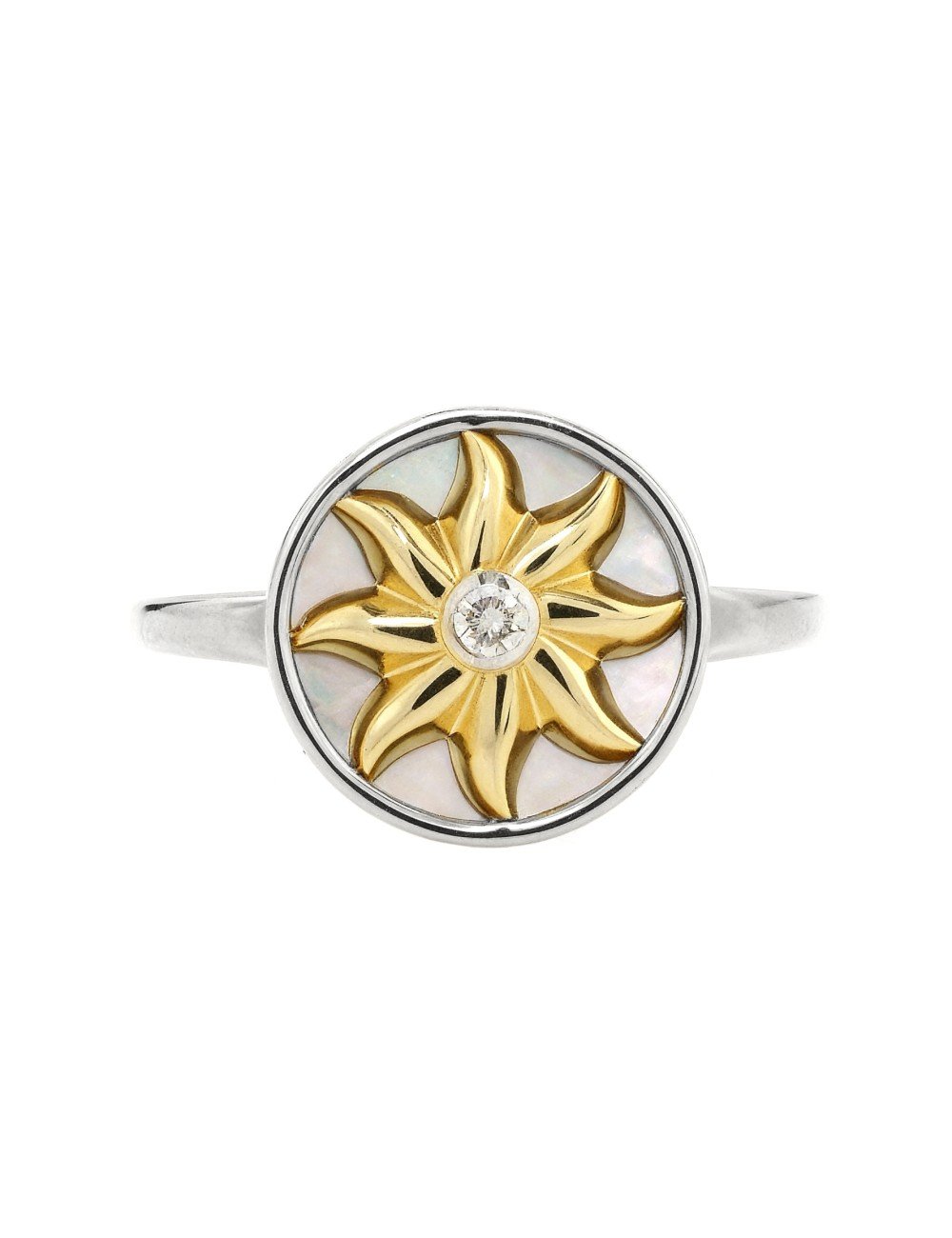 Кольцо из белого золота c бриллиантами и перламутром