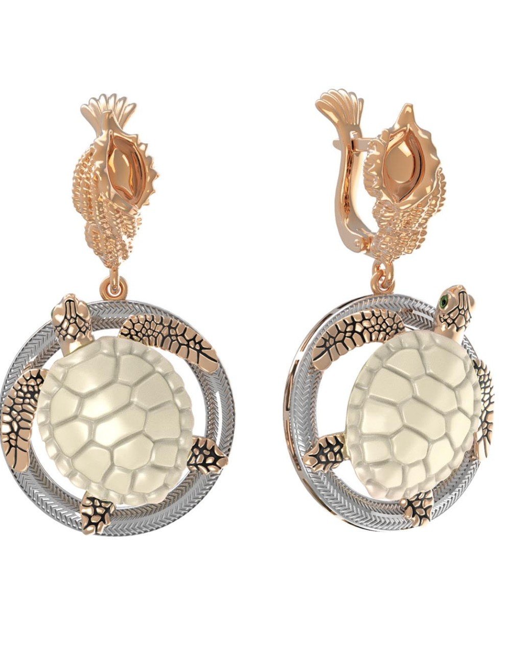 Серьги из золота c эмалью и бивнем мамонта