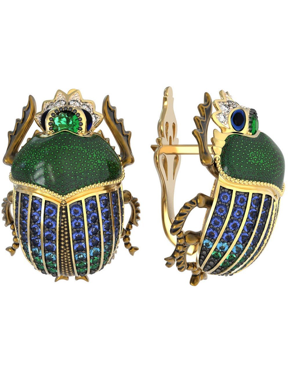 Серьги из лимонного золота c эмалью, фианитом и турмалином