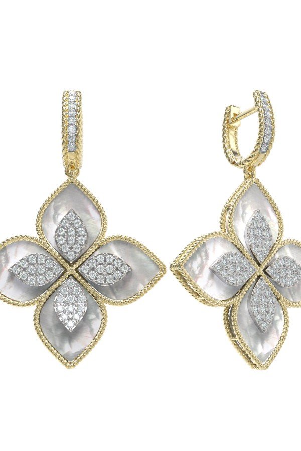 Серьги из лимонного золота c бриллиантами и перламутром