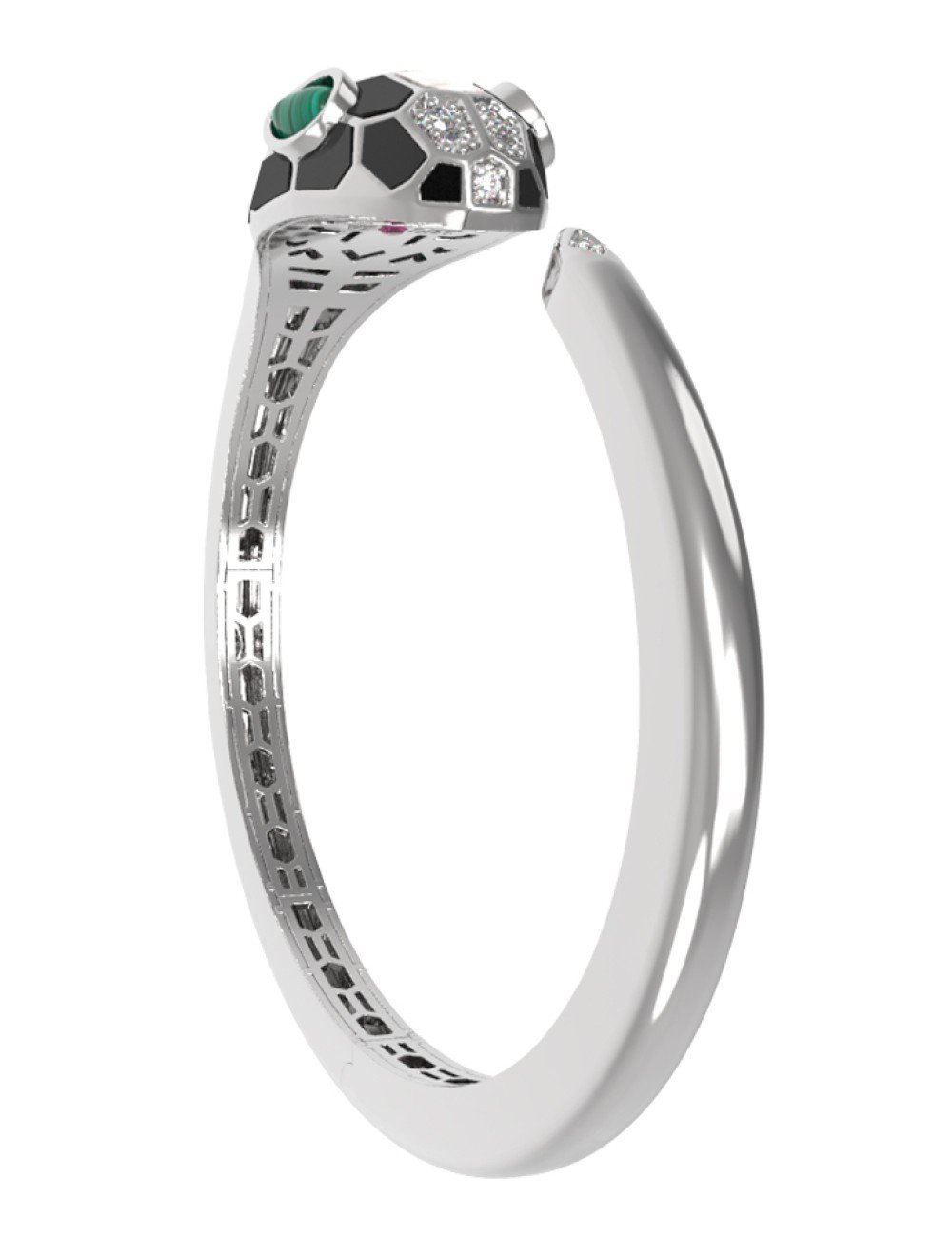 Браслет из белого золота c бриллиантами, рубином, ониксом, малахитом и перламутром