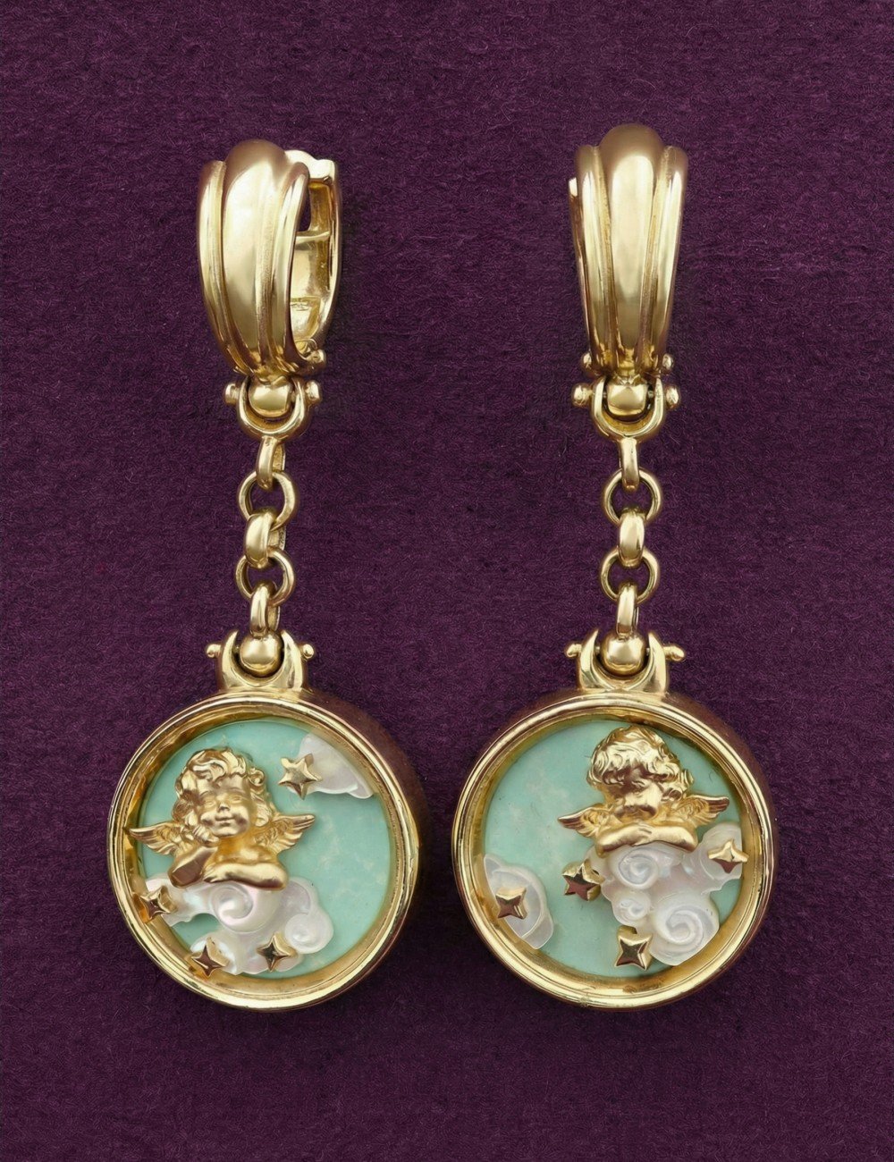 Серьги из лимонного золота c бирюзой и перламутром