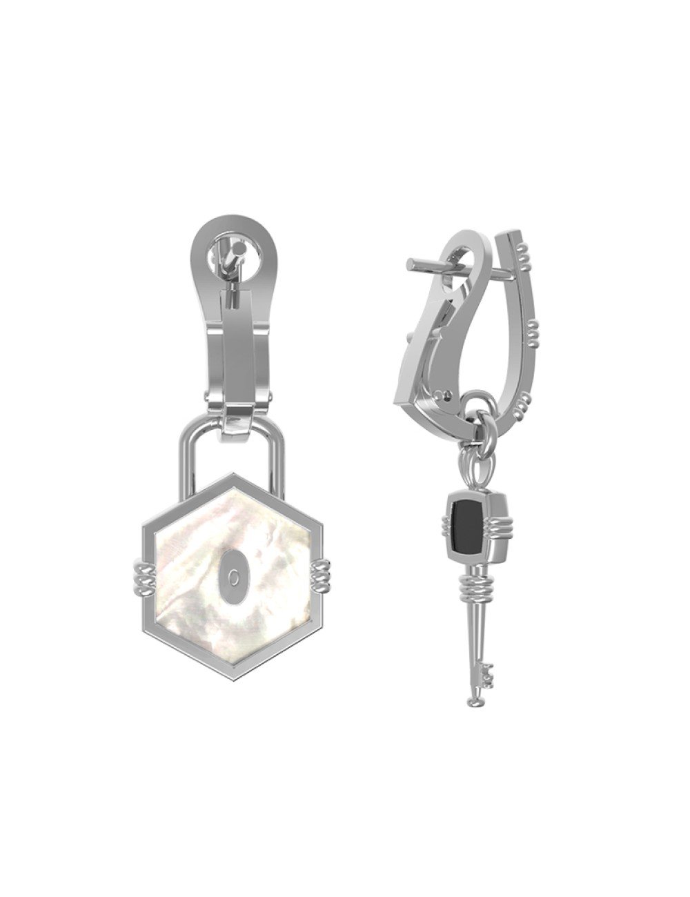 Серьги из белого золота c ониксом и перламутром