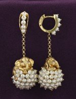 Серьги из лимонного золота c эмалью и жемчугом