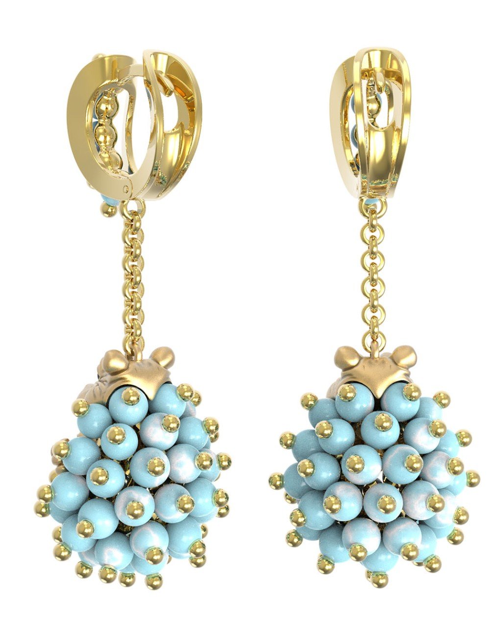 Серьги из лимонного золота c эмалью и бирюзой