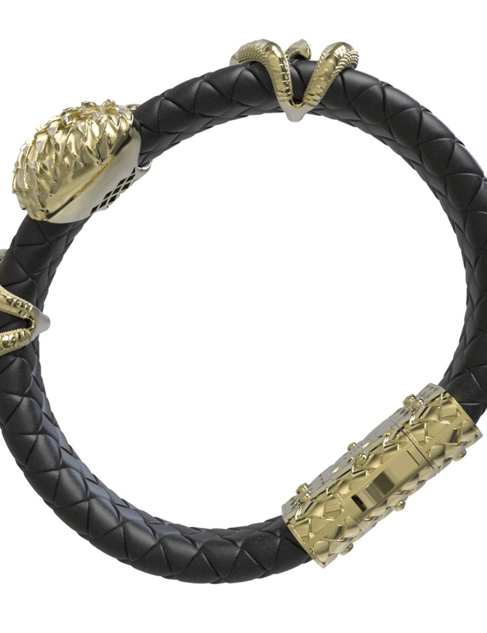 Браслет из лимонного золота c бриллиантами и кожаным шнурком