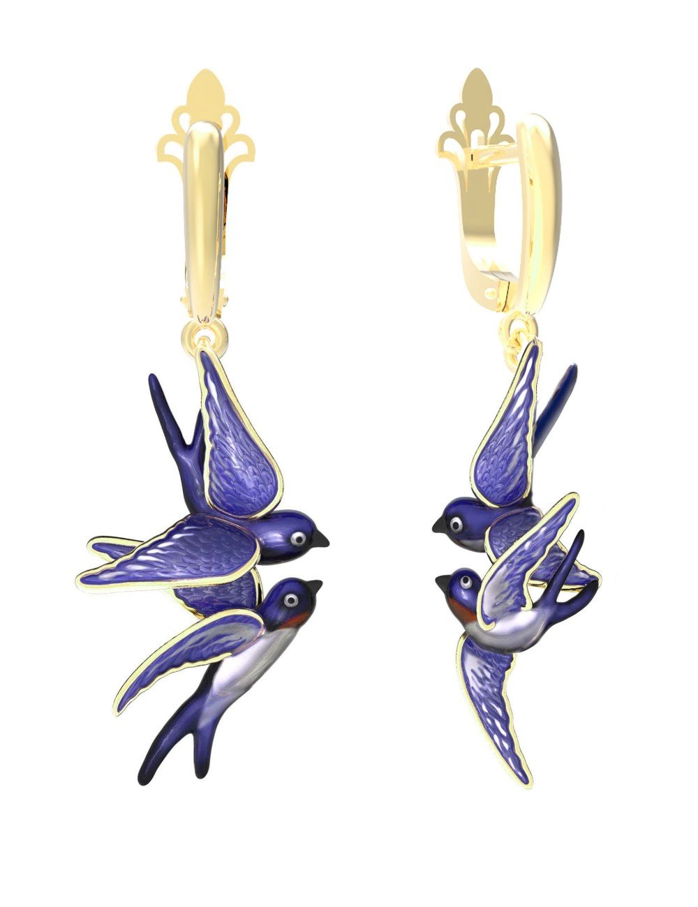 Серьги из лимонного золота c эмалью