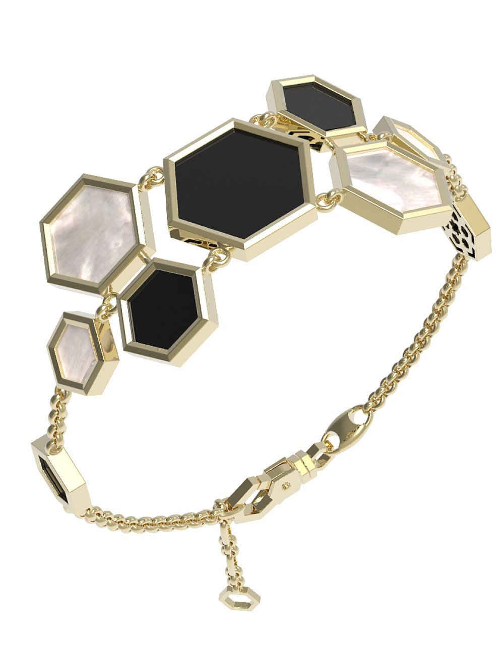 Браслет из лимонного золота c ониксом и перламутром