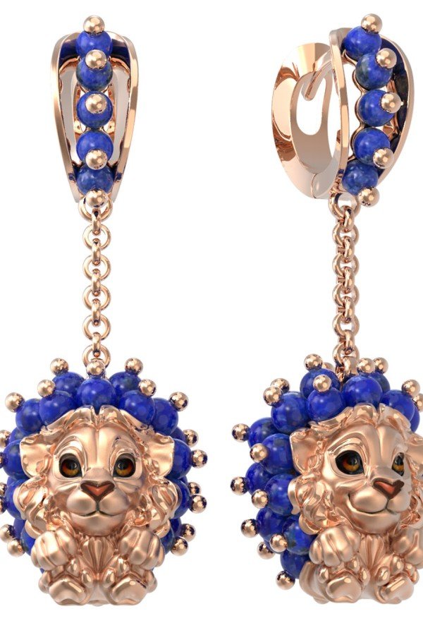 Серьги из золота c эмалью и лазуритом