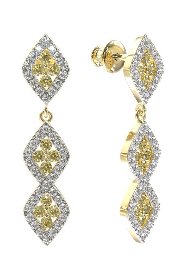 Серьги из лимонного золота c бриллиантами и сапфиром