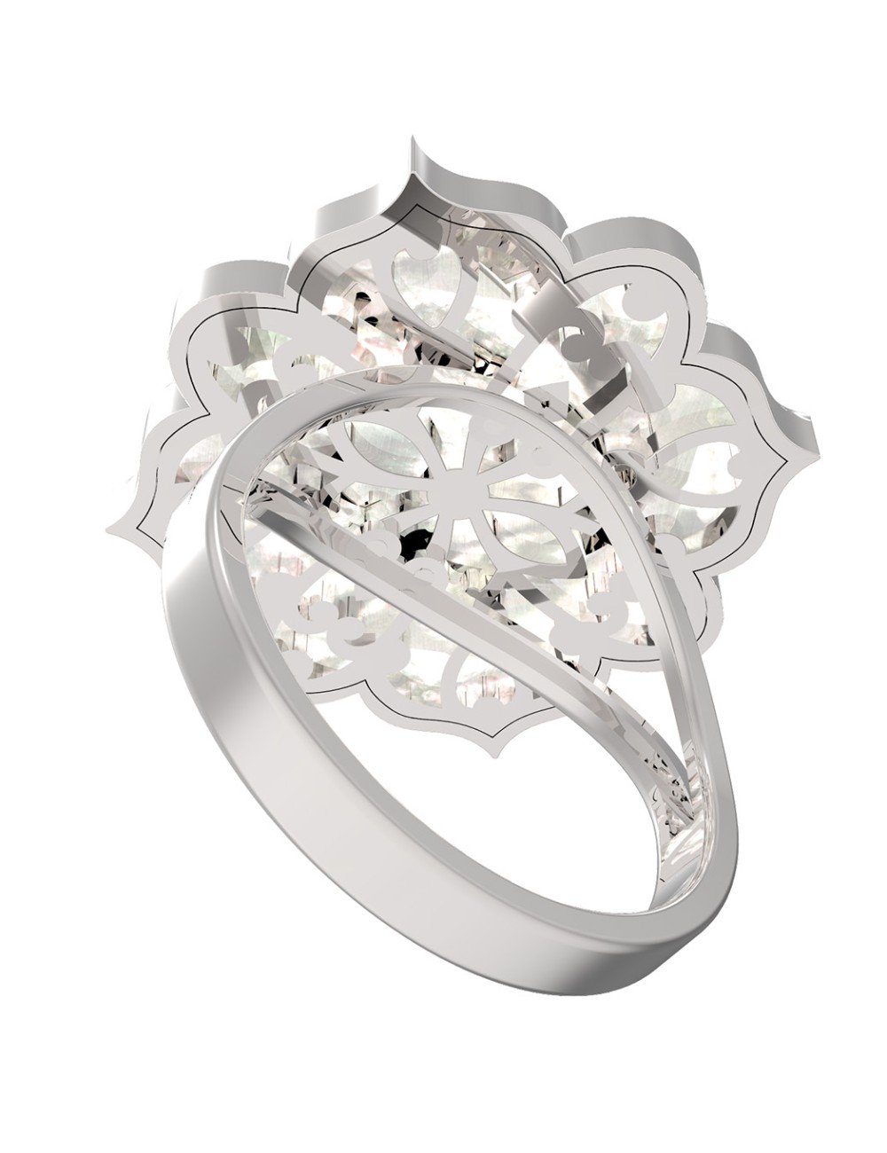 Кольцо из белого золота c ониксом и перламутром