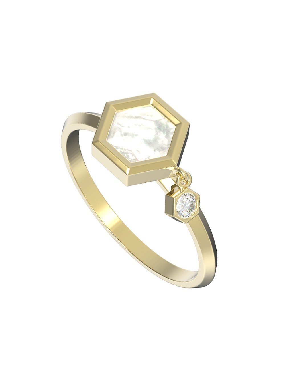 Кольцо из лимонного золота c бриллиантами и перламутром