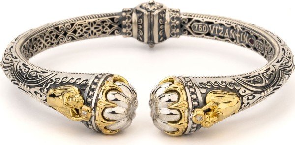 Браслет из серебра и золота c бриллиантами и рубином