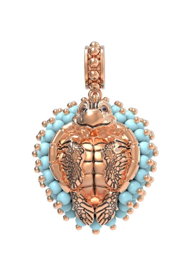 Подвеска из золота c эмалью и бирюзой