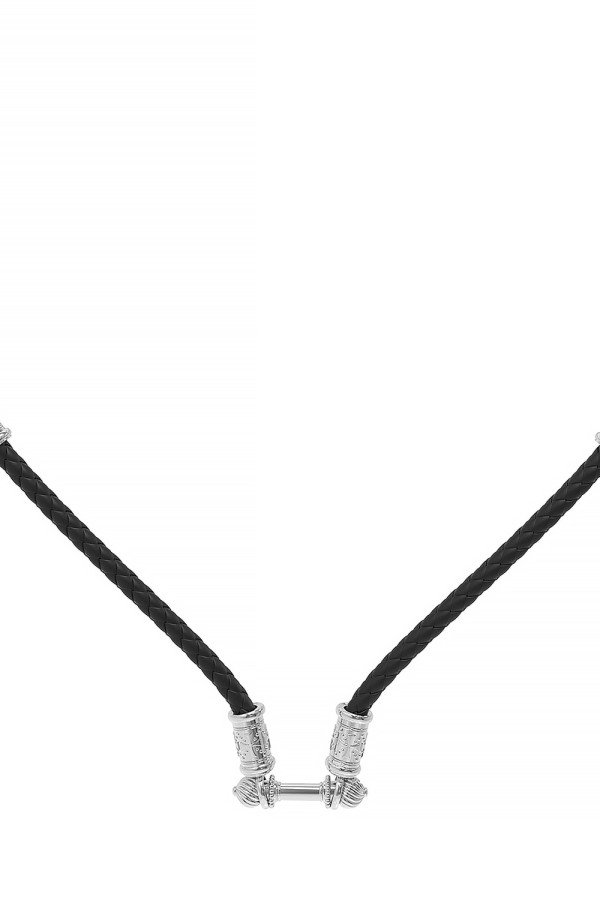 Гайтан из белого золота c кожаным шнурком