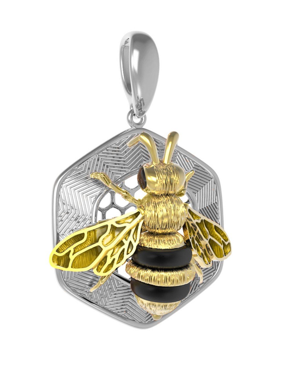 Подвеска из белого золота c эмалью, ониксом и эмалью